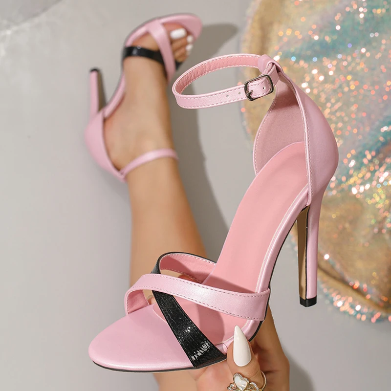 Liyke Mode Gemütliche Satin Offene spitze Frauen Gladiator Sandalen Sexy Schmale Band Ankle Strap Rosa Stiletto High Heels Bankett Schuhe