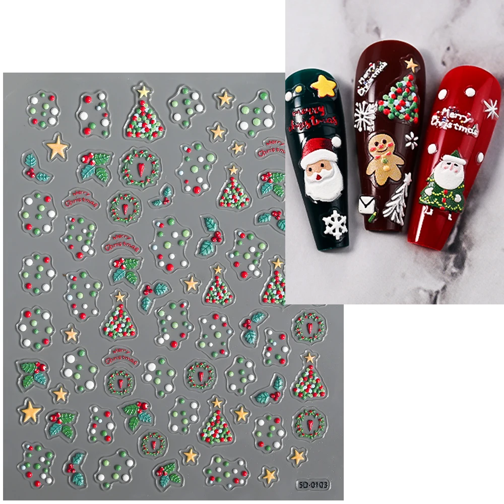 Novo 5d alívio natal etiqueta do prego 2025 dos desenhos animados azevinho bola colorida árvore de natal suprimentos de unhas decalques dly natal accessor do prego