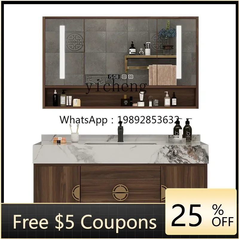 WW  Toilet Bathroom Cabinet Combination Solid Wood Stone Plate Whole Washbin Hand Washing Bathroom Cabinet Wash