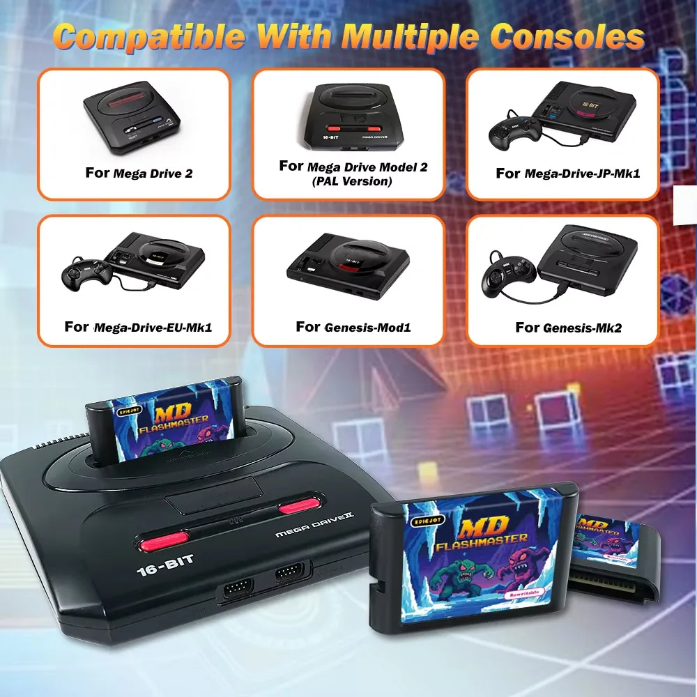 Programator kartridży Megadrive Genesis MD, programowalny, 4MB pamięci, 32KB ramka, MD Flashmaster, do programowania kartridży z grami MD. — zdjęcie produktu 2