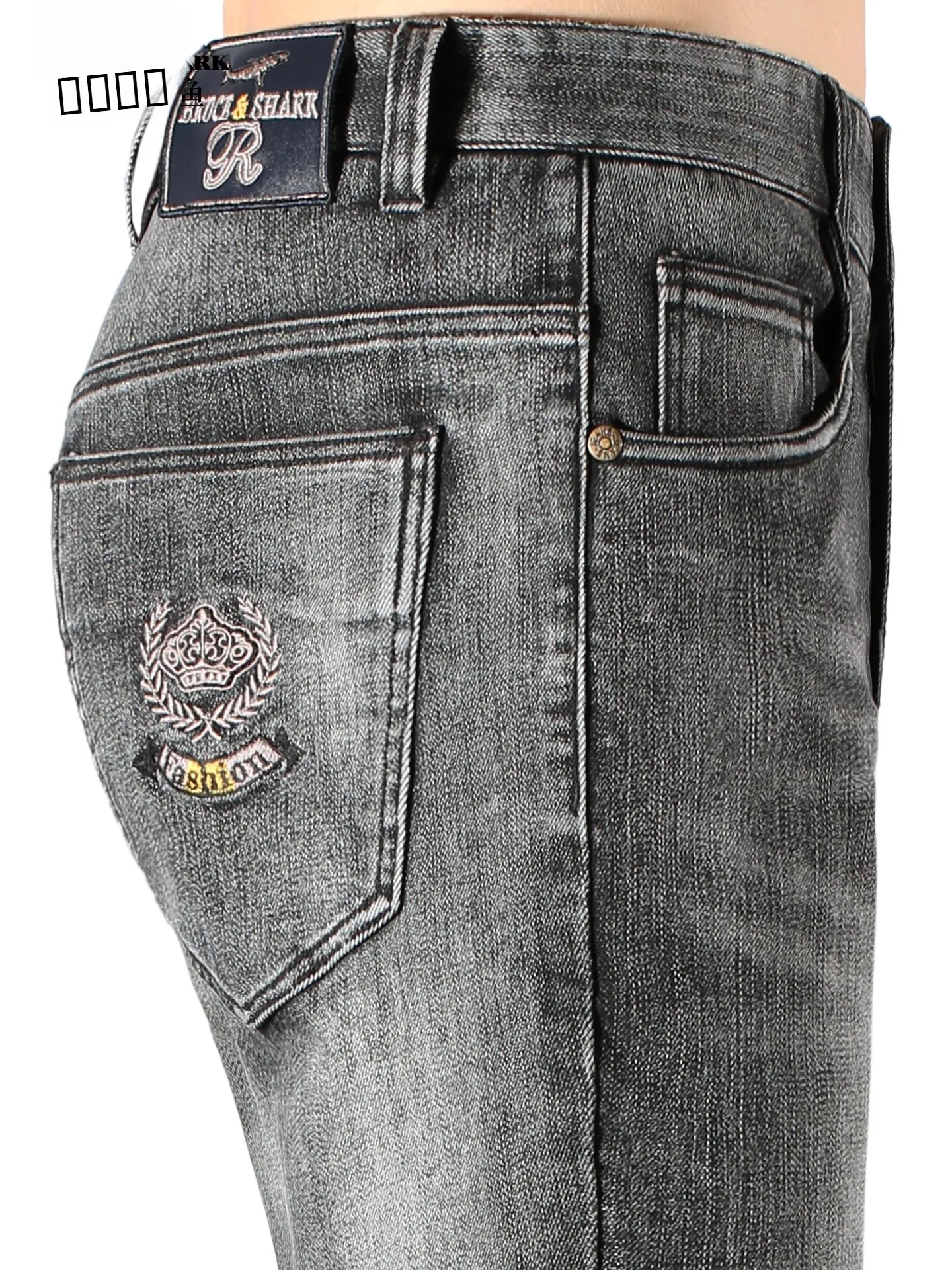 

Men's Thickened Straight Leg Jeans Autumn Winter Fashion Brand Embroidery Loose Long Trousers Trendy Casual Cotton Denim Pants