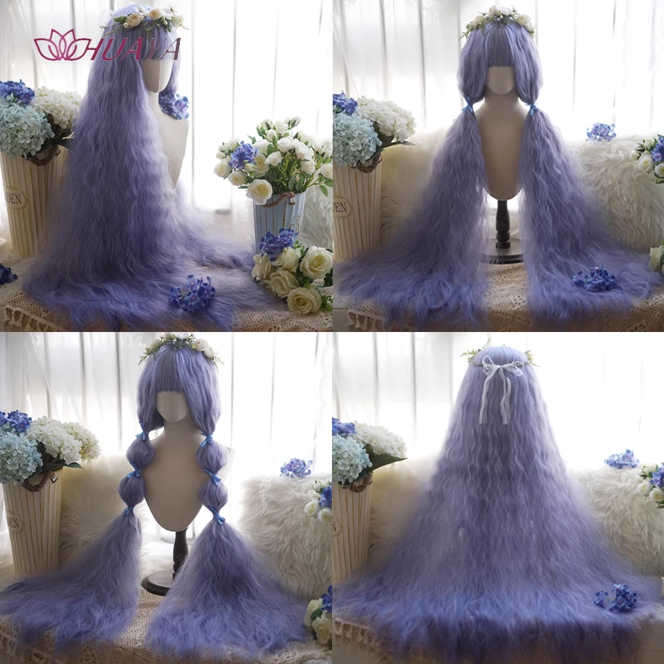 HUAYA 120cm syntetyczne Lolita Cosplay peruka z grzywką białe różowe światło blond słodkie peruki kobiety Boże Narodzenie impreza z okazji Halloween