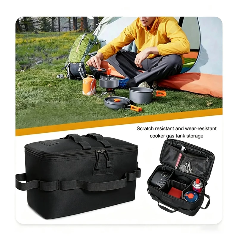 Camping Storage Bag Portable Outdoor Cookware Organizer Hand‑held Multi‑compartment Divider Bag For Camping Gear Carry Storage