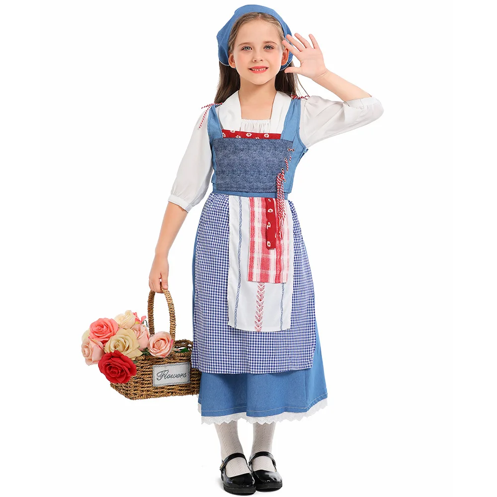 

Halloween role-playing costumes, children's French manor maid costumes, medieval Cinderella, country maid long dresses