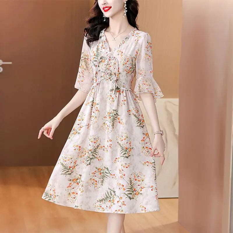 

Man'er's New Summer Dress for Women's Fashionable Temperament and Versatile Slim Waist-hugging Retro Mid-length Mom