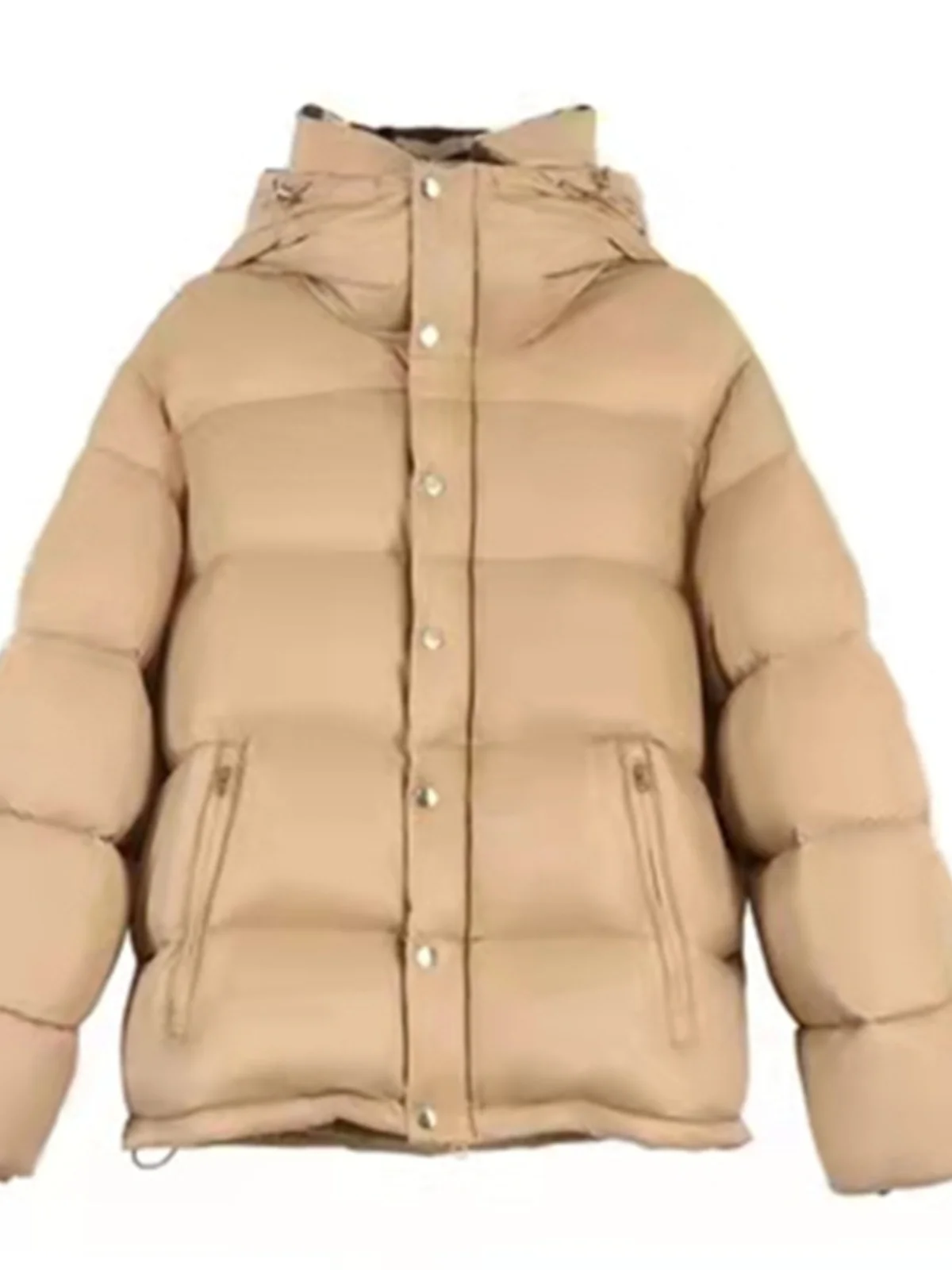 Inverno Nuovo Skk Store Cappotto da donna trapuntato e vestibilità ampia Jaet Du piumino con cappuccio Design scozzese kaki con cerniera lunga