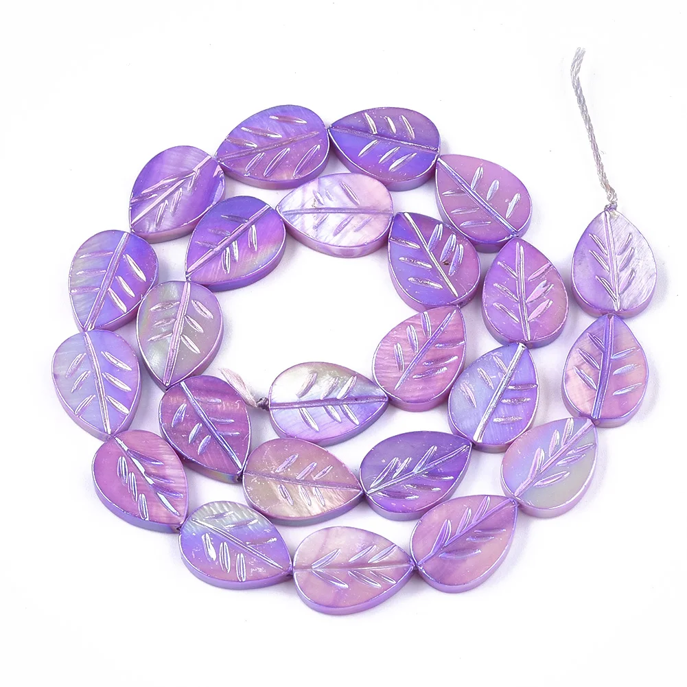 

2Strand Freshwater Shell Beads Strands Dyed AB Color Plated Leaf Shape Loose Bead for Jewelry Making DIY Charm Bracelet Necklace