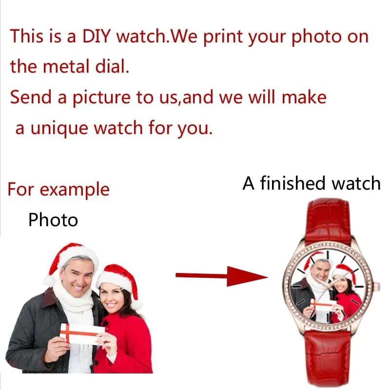 ساعة كوارتز نسائية من حجر الراين مخصصة لصورتك الخاصة A3327w ساعات حركة يابانية من الجلد الطبيعي مع هدية لصديقتك