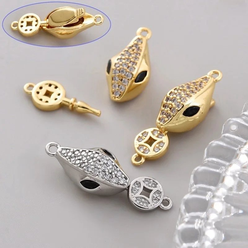 

DIY Jewelry Making Connector Copper Plated Snake Head Push Buckle Fastening Lock Handmade Creative Necklace Bracelet Accessories