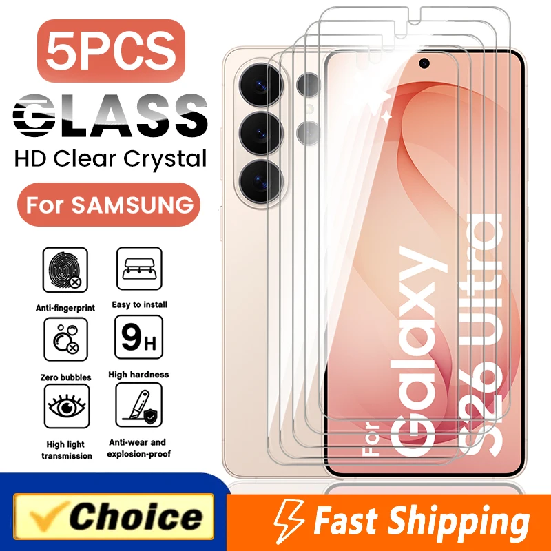 

5Pcs 9H Clear Crystal Tempered Glass Full Cover Screen Protector for Samsung Galaxy S 26 S26 Ultra S26Ultra S26+ 5G Unlock Film