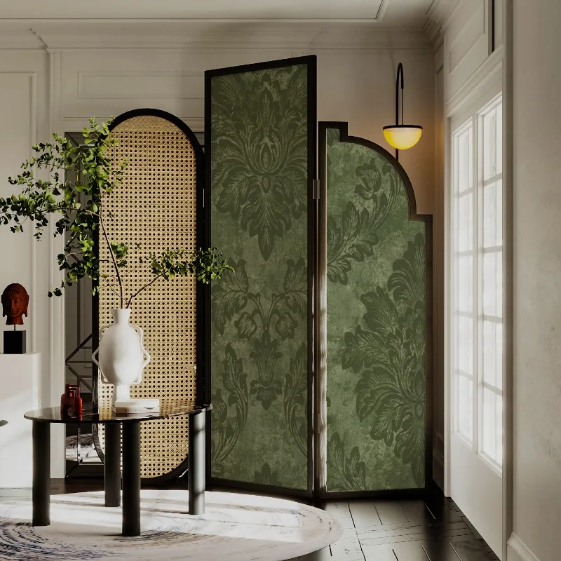 French retro solid wood screen partition wall living room home simple sofa background wall mobile folding porch fold screen