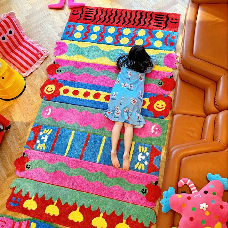 30x150cm Colorful Tufted Rug Non Slip Long Strip Floor Mat Kids Bedroom Bedside Cute Kawaii Room Door Runner Mat Decor