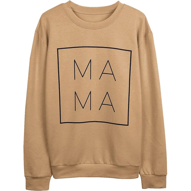 Women's Mom Sports Shirt with Fun Letter Pattern Printed Lifestyle Top, Casual Long Sleeve Hoodie