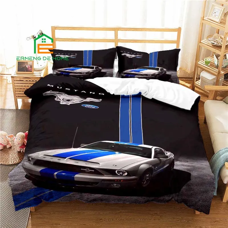 Mustang Racing Car Pattern Duvet Cover Set Bedding for Aldult Kids Bed Set Game Quilt Cover Comforter Cover Bedding Set