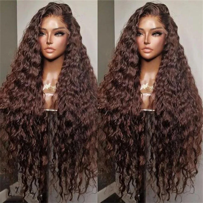 Long 26Inch 180Density Dark Brown Glueless Kinky Curly Lace Front Wig For Women BabyHair Heat Resistant Preplucked Daily