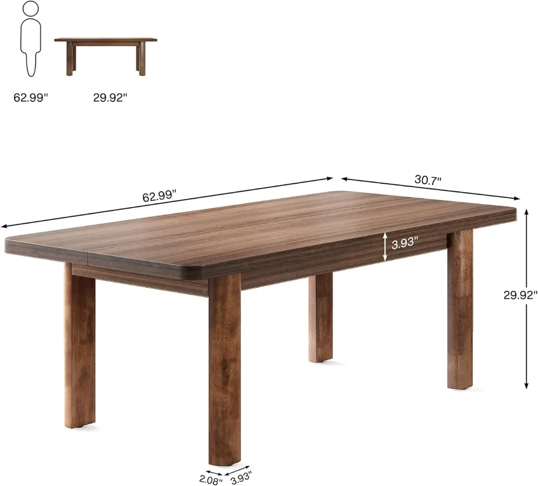 63-Inch Executive Desk, Large Office Computer Desk with Solid Wood Legs, Simple Farmhouse Study Writing Desk Workstation