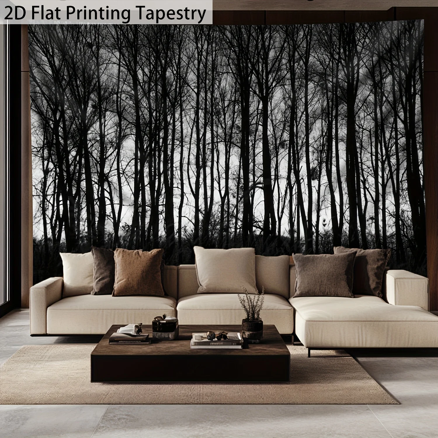 VIKAMA Black and White Dark Forest Tapestry Gothic Bare Trees Wall Hanging for Bedroom Living Room Moody Decor