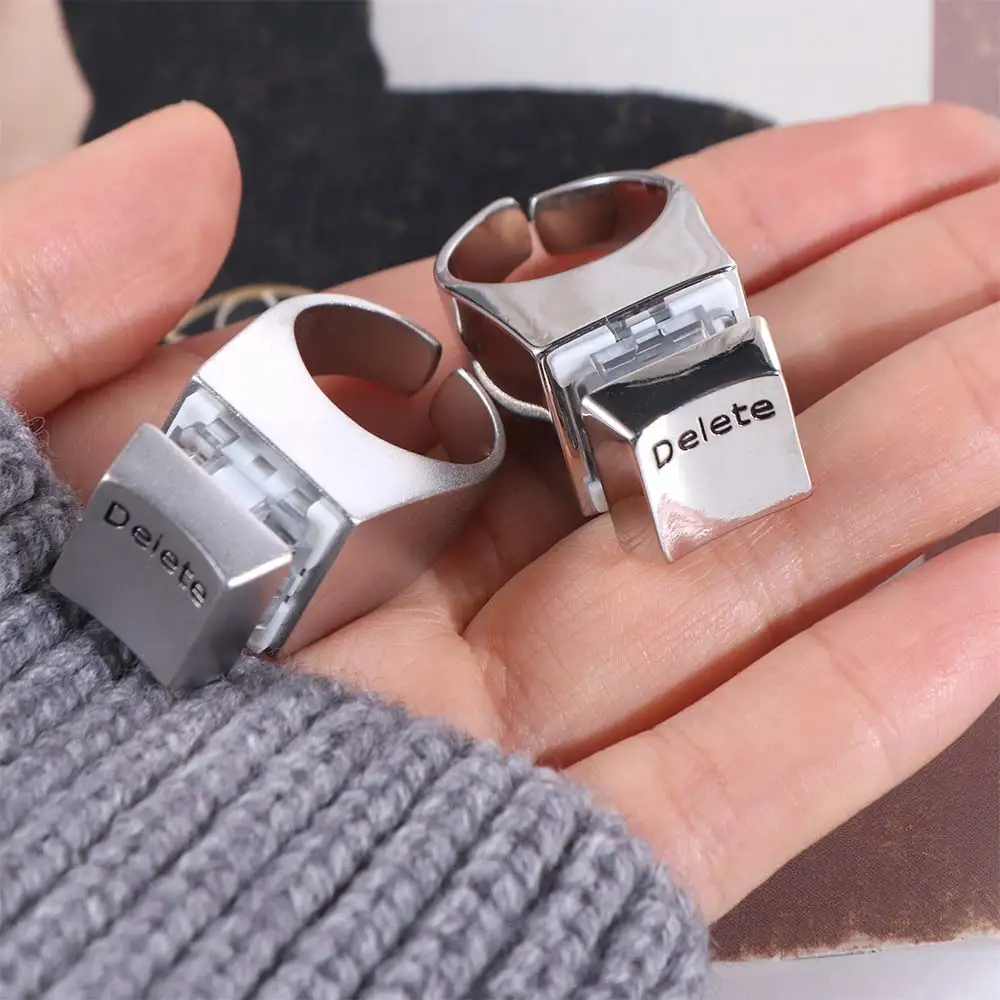 Fashion Mechanical Keyboard Delete Keyboard Ring Bright Fog Square Opening Delete Ring Funny Metal Keyboard Ring Jewelry Gift