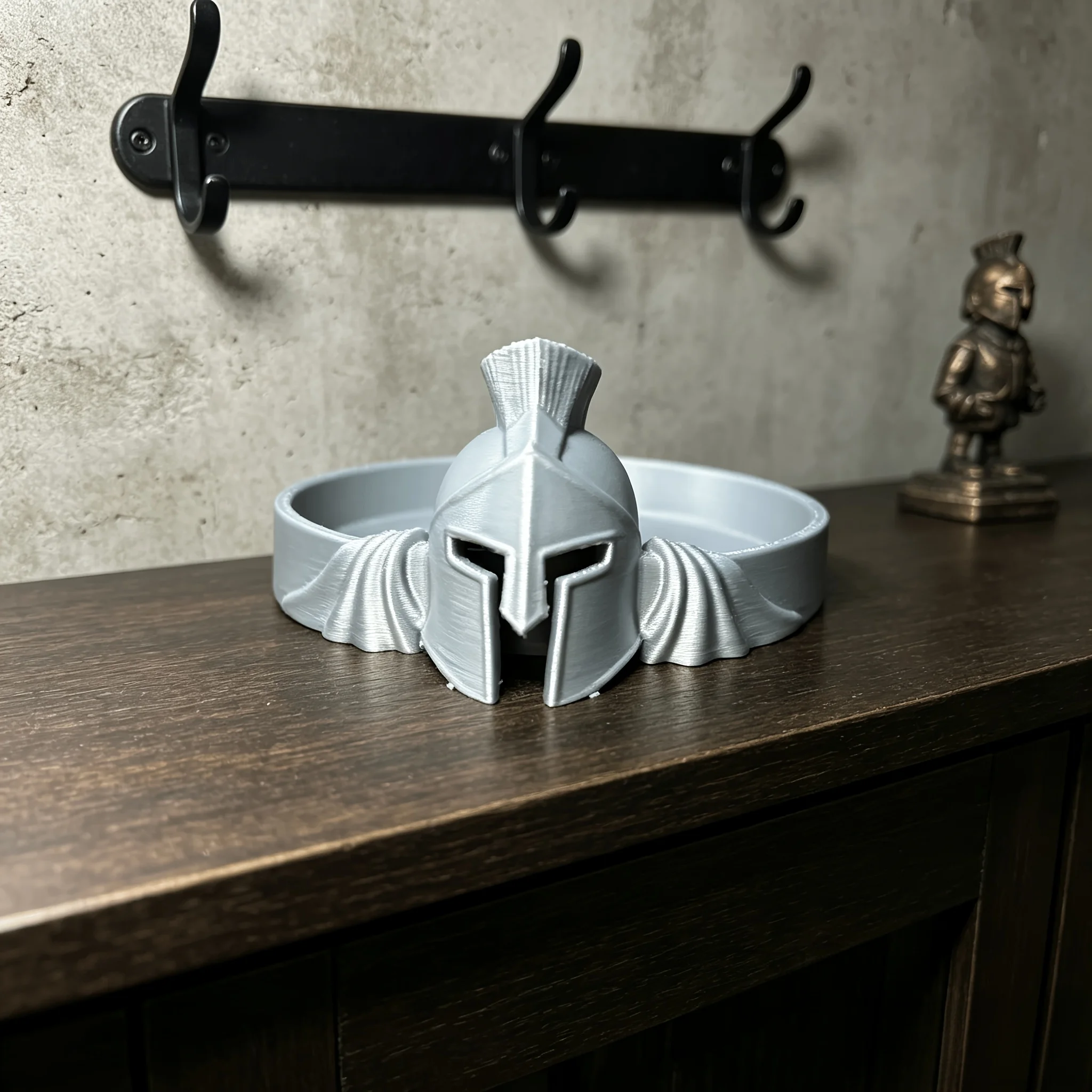 Vintage Spartan Helmet Key Tray 3DPrint Ancient Greek Warrior Entryway Organizer Dish Tabletop Jewelry Coin Storage Holder Decor