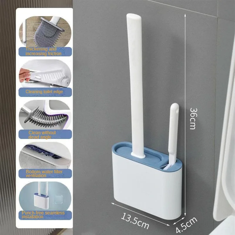 

Non-punching Wall Hanging Toilet Brush Long Handle Silicone Toilet Brush Soft Bristle WC Cleaning Brush Bathroom Supplies