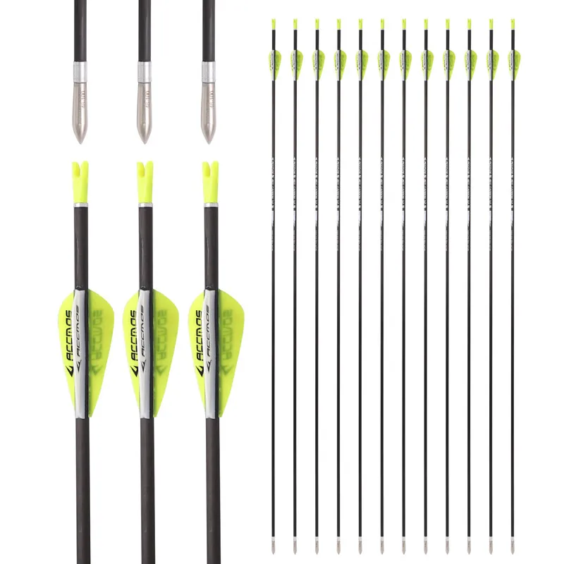 Accmos-Pure Carbon Arrow for Shooting and Hunting, Archery Accessories, Spine 350-1000, ID 3.2, 6PCs, 12 PCs, 36PCs, 0.009