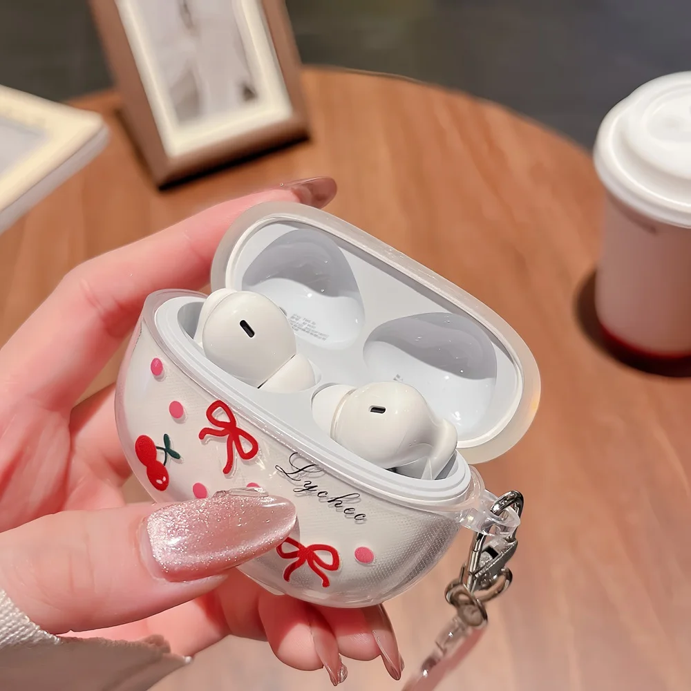 For Vivo TWS 3E Wireless Earbuds Case Cute Cherry Bow Silicone Headphone Cover Dustproof Earphone Protector Charging Box Sleeve