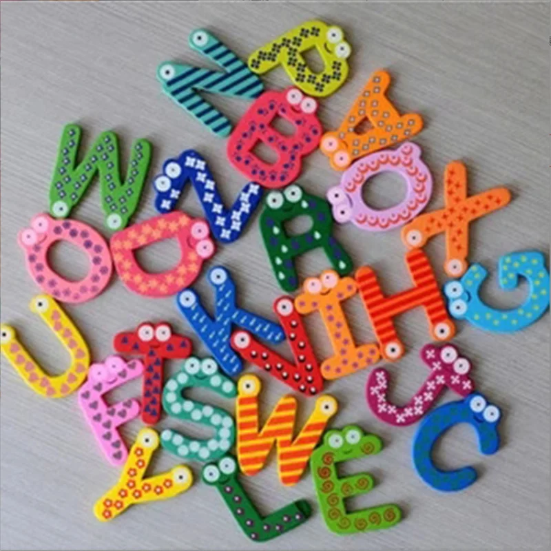 26PCS Wooden Alphabet Fridge Magnets for Kids High-Quality Cartoon Letter Magnets in Different Colors Educational Magnetic Gifts