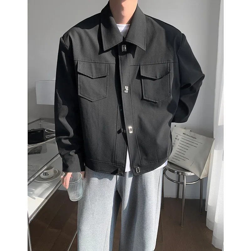 

Spring New Sle Men's Loose Fit Metal Lo oulder Pad Jaet Bla Retro Chinese Sle Workwear Coat Youth Faion Outerwear