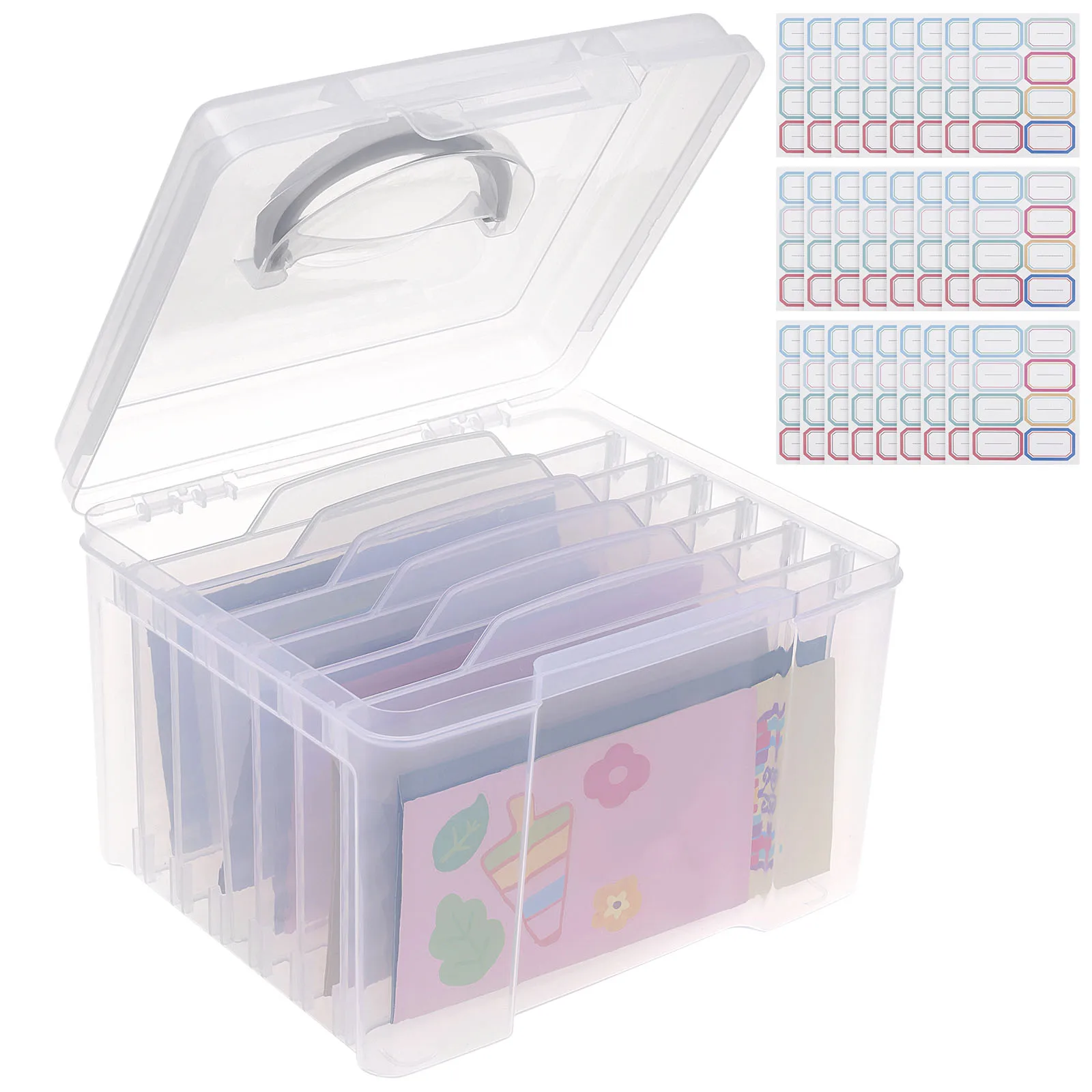 Photo Card Organizer Box 6 Grids Greeting Cards Storage Boxes with Stickers and Adjustable Dividers Photo Collection for Photos