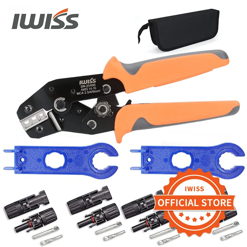 IWISS SN-2546B Solar PV Connector Crimping Tools Kit AWG14-10 (2.5/4/6mm²) Solar Panel PV Cable Wire EDM Die Hand Crimping Plier