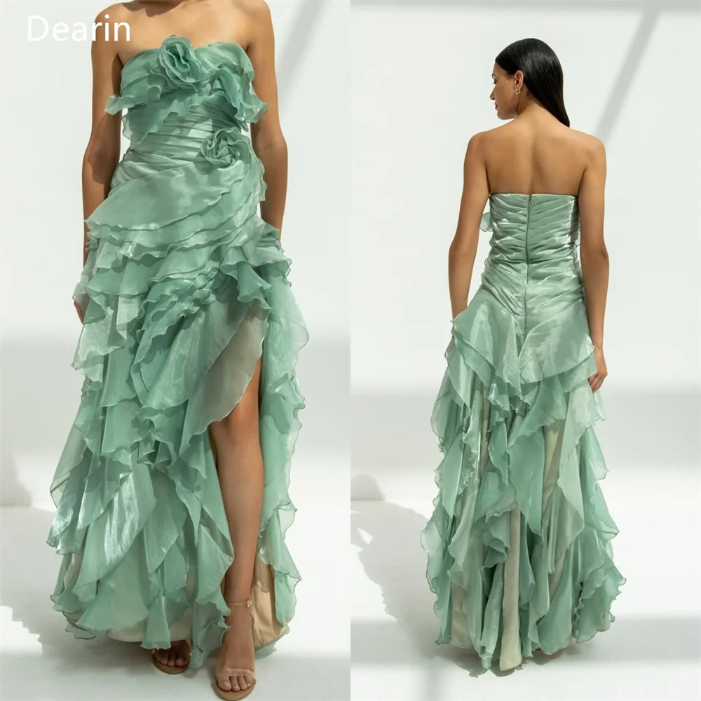 

Customized Formal Dress Dearin Strapless A-line Floor Length Skirts Draped Layered Contoured Sleeveless Flouncing Bespoke Occasi