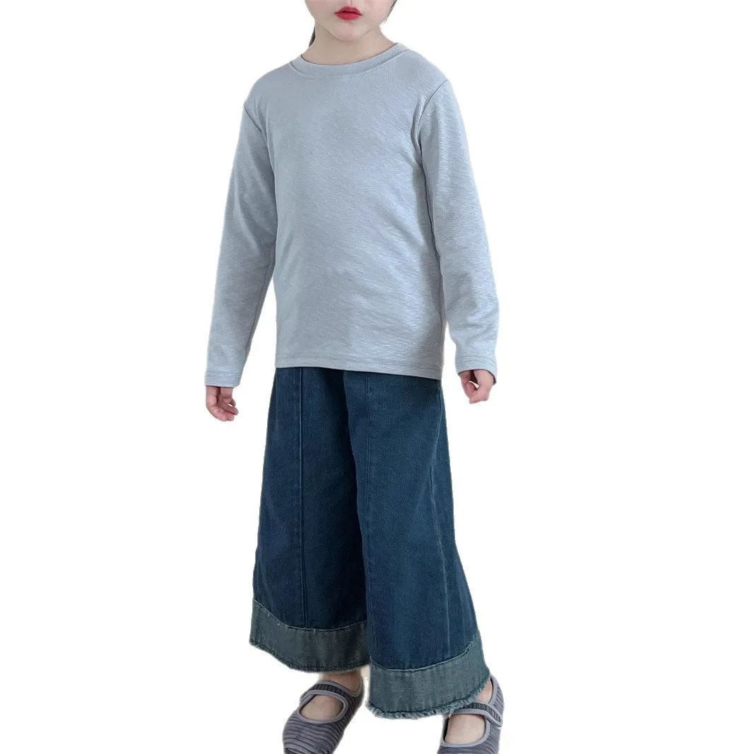 أطفال الخريف الربيع أسفل قميص 2025 جديد الكورية المألوف الفتيات الفتيان بلون طويل الأكمام بسيطة عادية اليومية تي شيرت