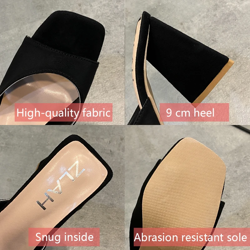 Suede Super High Heels New Summer Shoes Women Fashion Peep Toe Leopard Square Heel Sandals Mules Female Elegant Party Shoes