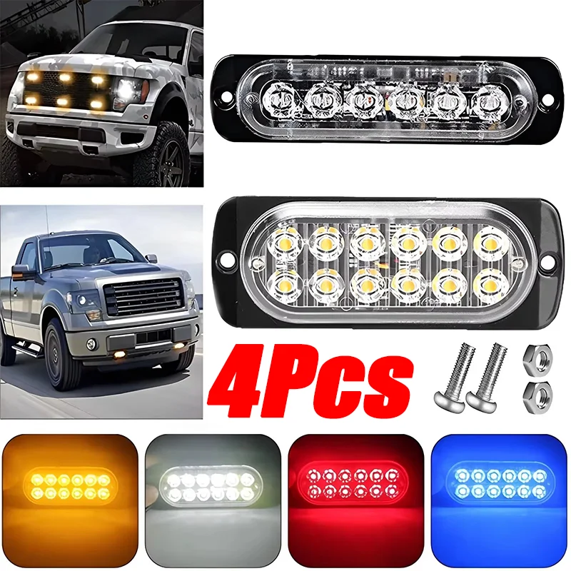 

4Pcs 6/12LED Car Side Warning Lights 12V Auto Emergency Light Car Truck Beacon Lamp LED Side Light Amber Cars Accessories