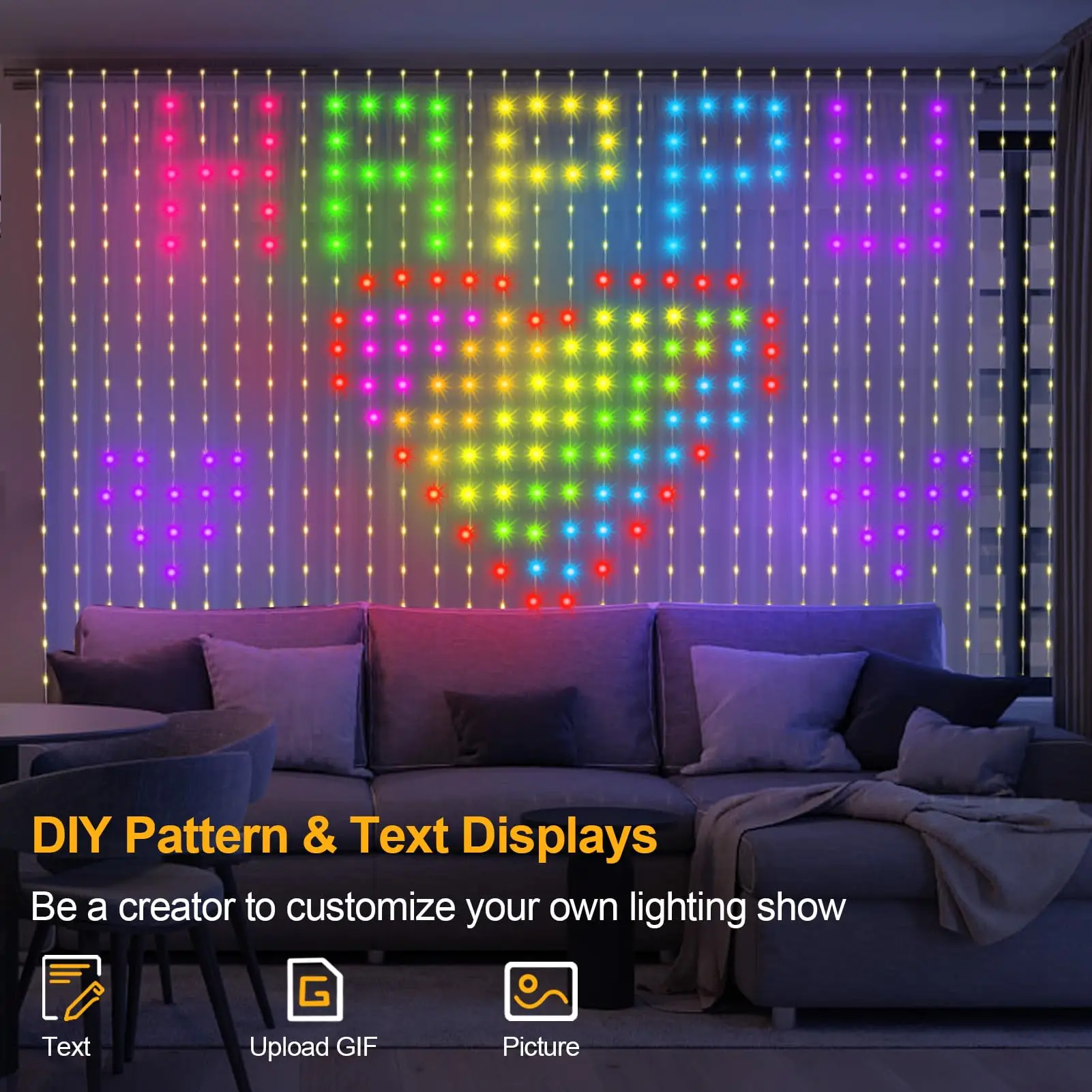 ไฟม่าน RGB อัจฉริยะ สายไฟ LED แบบเสียบ USB พร้อมรีโมทคอนโทรล ควบคุมผ่านแอพและบลูทูธ สำหรับตกแต่งห้อง