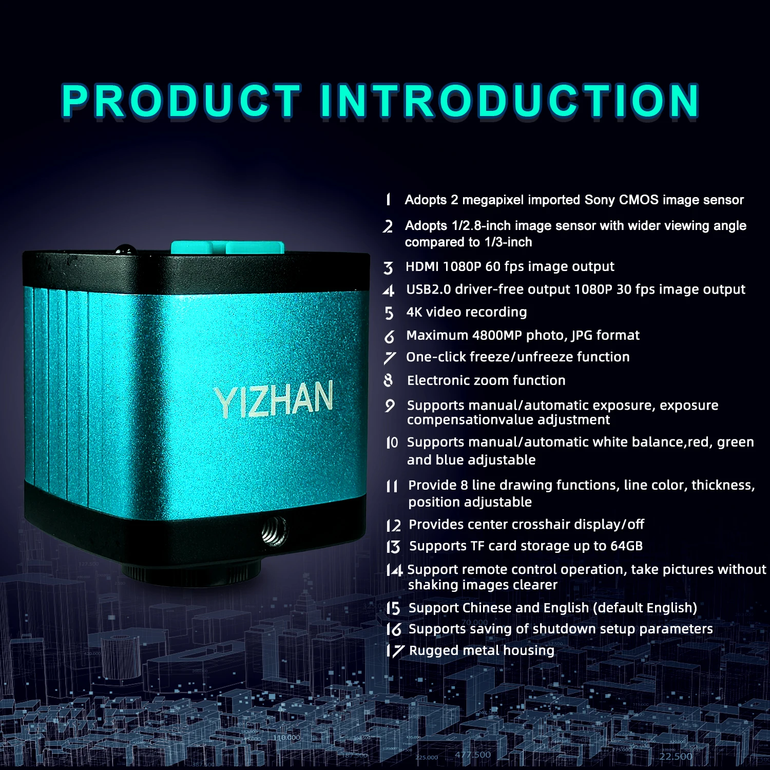 Yizhan 4K Digital Microscope For Soldering 1080P HDMI USB Industrial Microscope Camera, 150X Zoom Lens, 5-100cm Working Distance