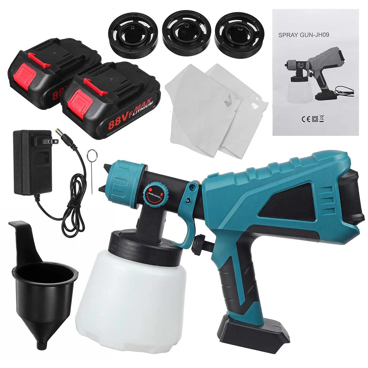 1000ML 1500W Cordless Electric Spray Gun 3Nozzle Flow Control Airbrush High Power Paint Sprayer Airbrush For Makita 18V Battery