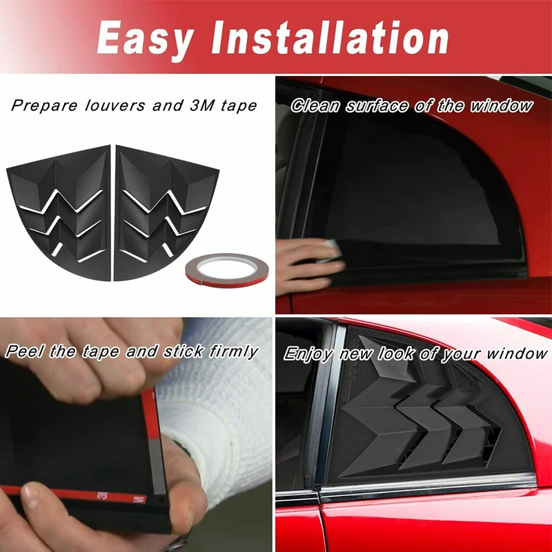 Rear Side Window Louver Windshield Sun Shade Cover For Ford Mustang 1999-2004 in GT Lambo Style ABS Matte Black (Pair)