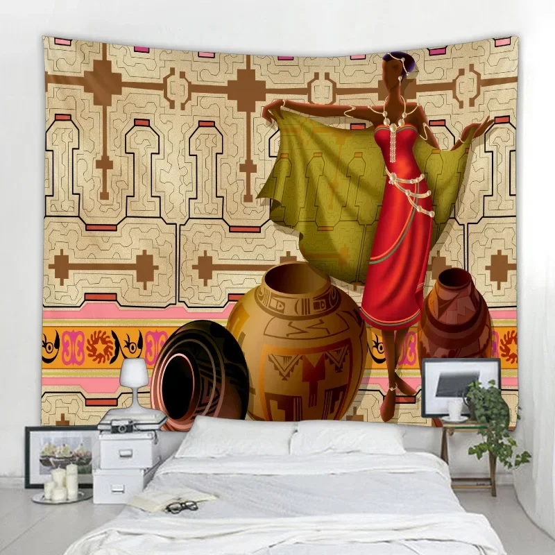 Retro Character Illustration Tapestry African Women Art Hippie Art Fashion Shy Bedroom Decoration Tapiz Home Decor