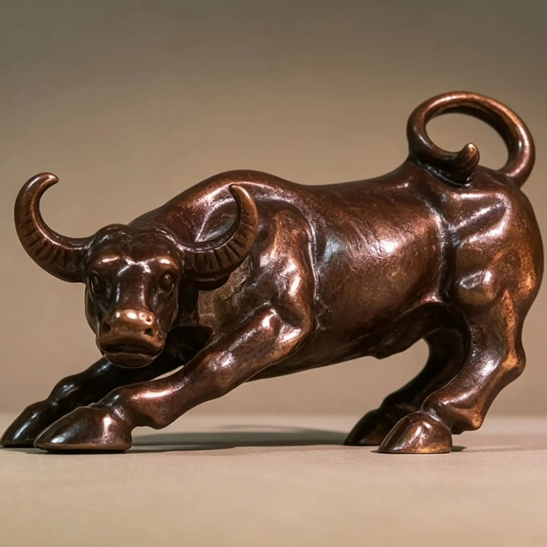 Exquisite Vintage Solid Copper Wall Street Bull Ornament, Ideal Desktop Decor & Collectible Gift for Living Room and Office