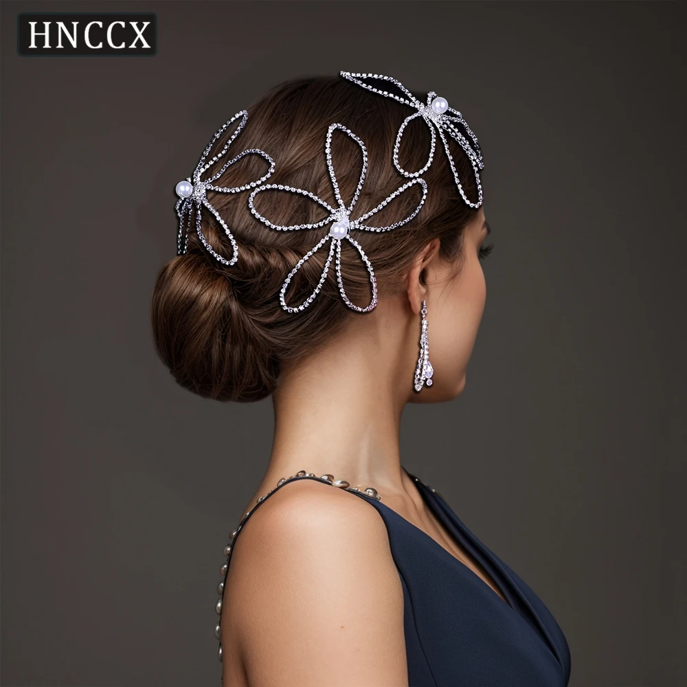 

HNCCX Bride Handmade Rhinestone Flower Shape Hair Combs Wedding Pearl Headdress Ornaments Party Bridesmaid Comb Earring CP367