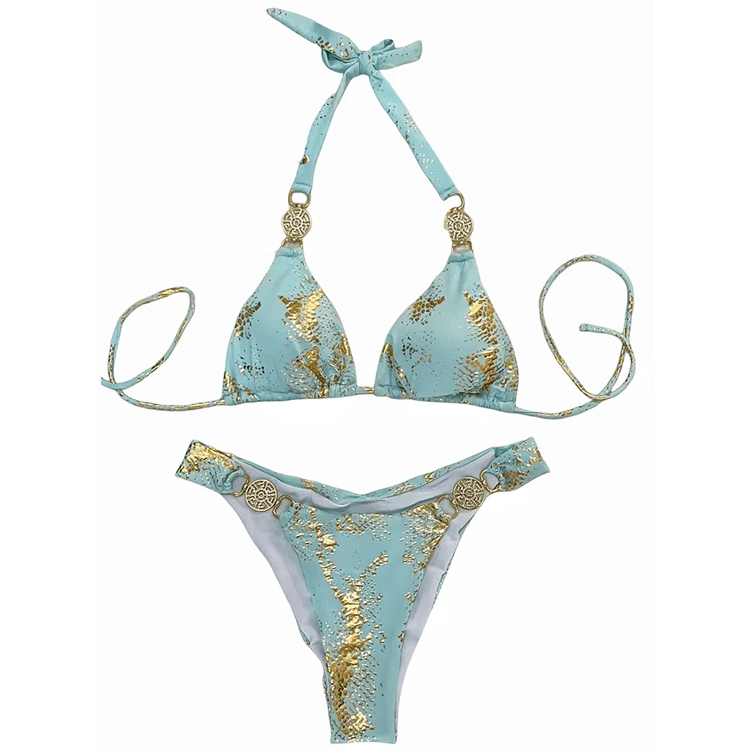 Diamantbedruckter Neckholder-Bikini mit Scrunch-Effekt am Po, Damen-Badeanzug, zweiteiliges Bikini-Set, Badebekleidung, Badeanzug, Schwimmanzug V4897 – Detail 34