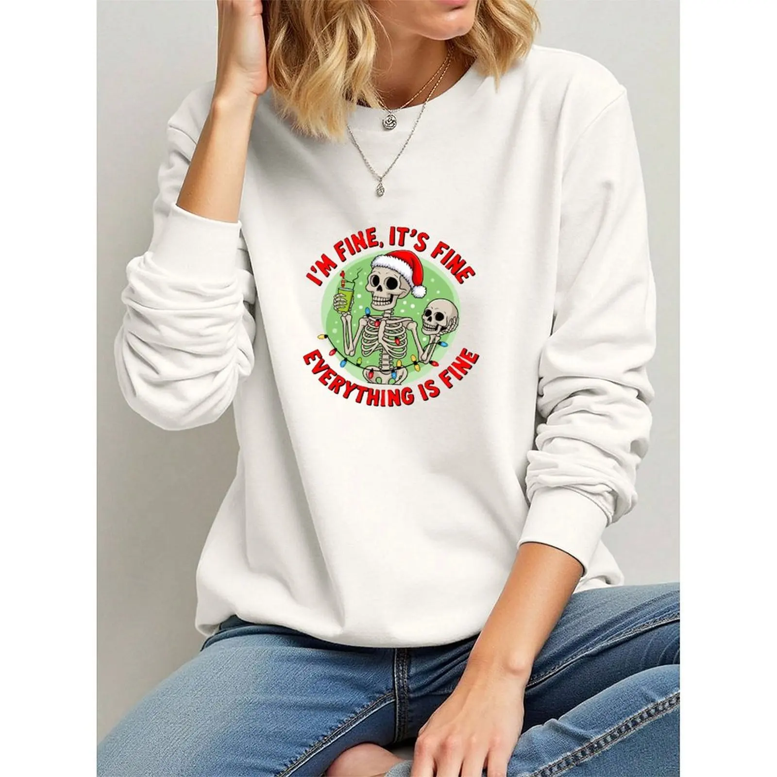 ラウンドネック女性スウェットベルベットカジュアルルーズ快適なクリスマスプリントパターン長袖プルオーバー秋の女性の服