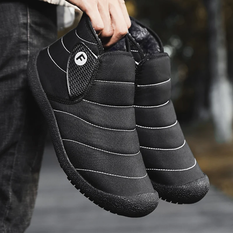 

Непромокаемые зимние ботинки для мужчин, теплые плюшевые зимние ботинки, мужские ботильоны, модная черная парная нескользящая зимняя обувь на платформе