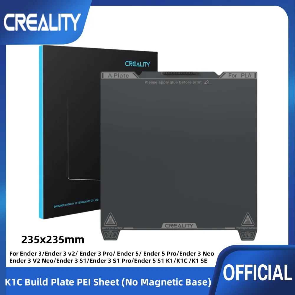 

Creality Official K1C Build Plate PEI Sheet 235x235mm Smooth Surface Flexible Removable Spring Steel Platform for Ender3V3 SE/KE