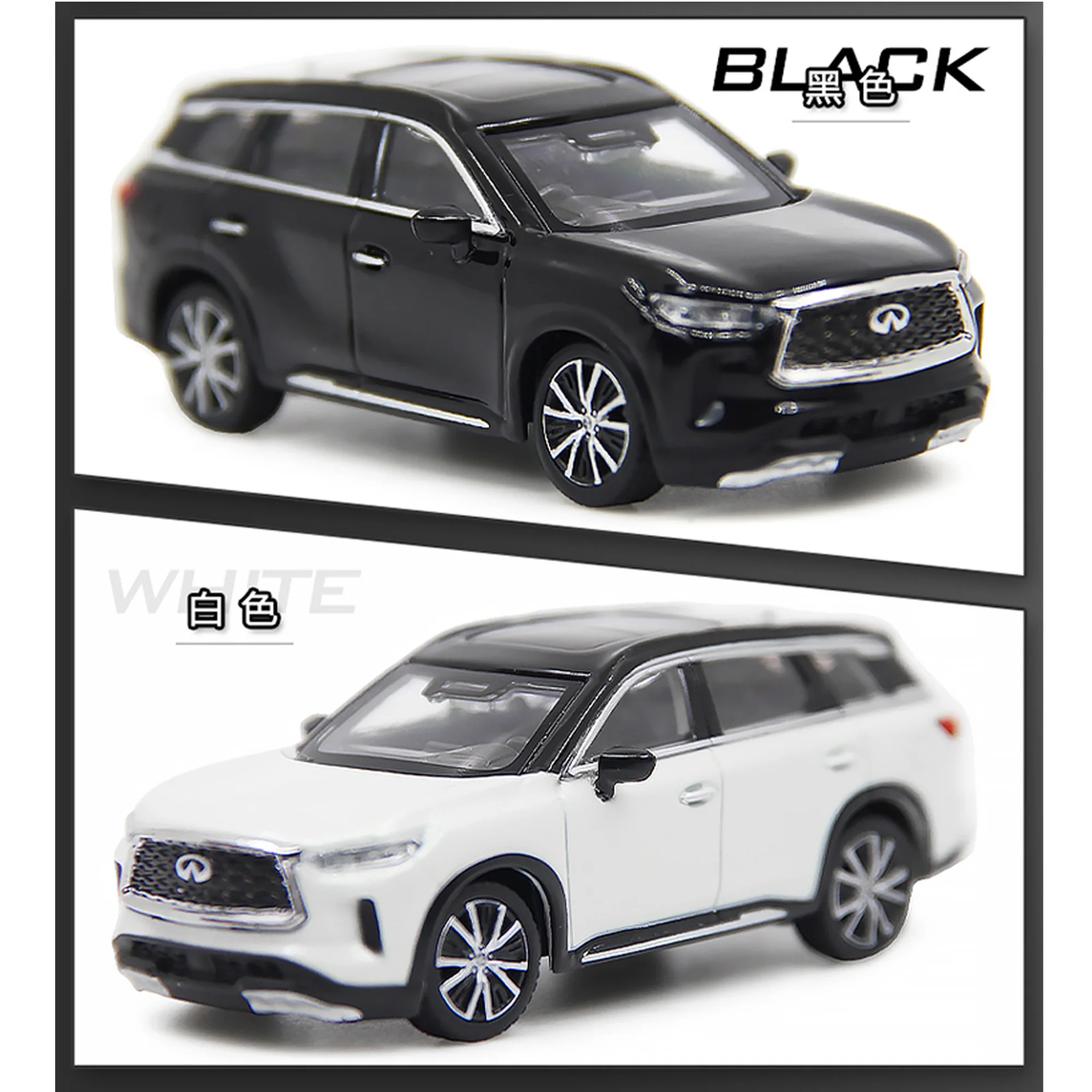 1:64 INFINITI 2018 2022 Model samochodu w skali 1:64 Diecast Miniature INFINITI QX30 QX50 QX60 QX80 Symulacja pojazdu dla dorosłych Zabawki dla dzieci