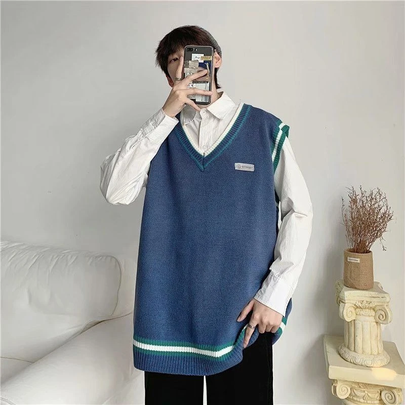 

Японский повседневный вязаный жилет премиум-класса для мужчин и женщин с v-образным вырезом, свободный вязаный кардиган, стильный повседневный свитер на зиму, весну и осень