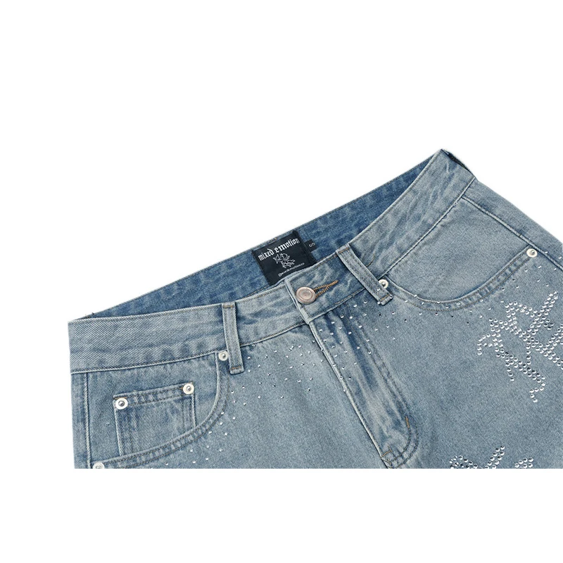 Celana Pendek Denim Bertabur Berlian Campuran Emosi