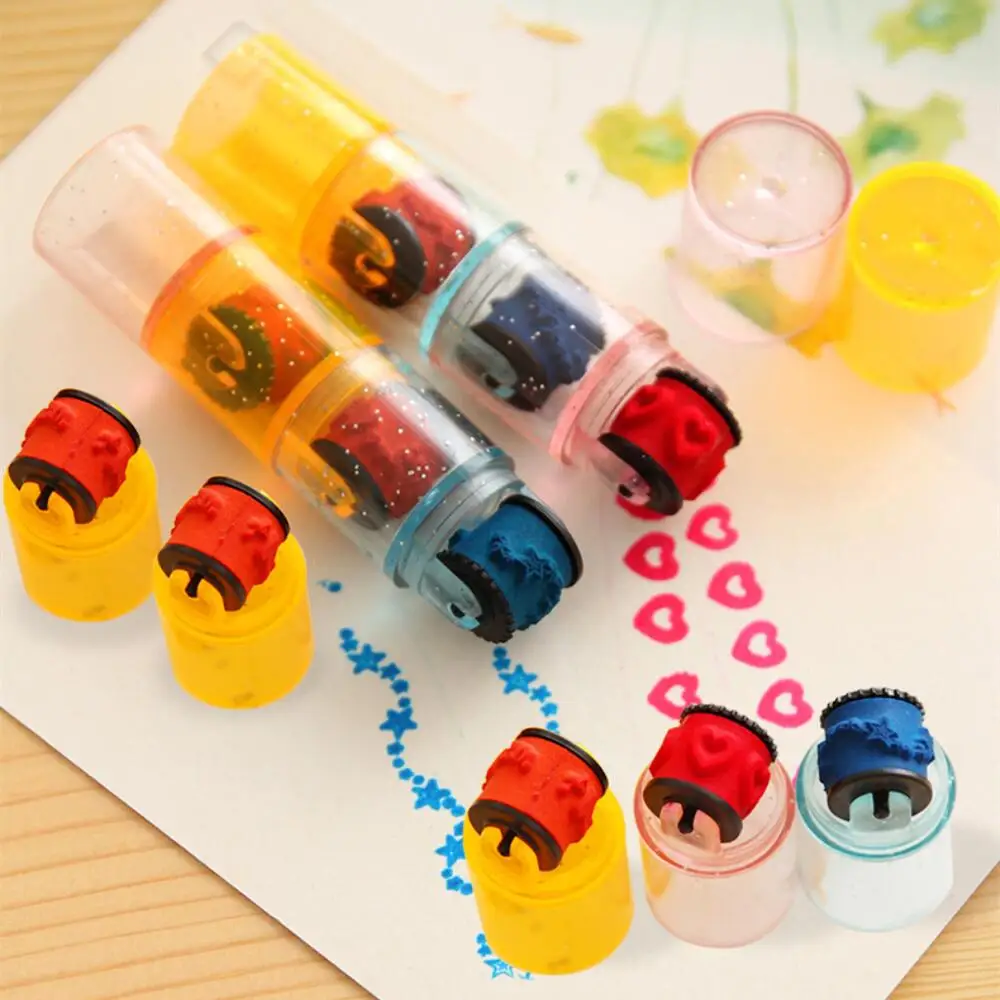 6pcs Baby Colorful Ink Pad Stamp Seal Preschool Funny Toy Learning Cartoon DIY Roller Drawing Diary Tool for Kids Ink Pad Gift