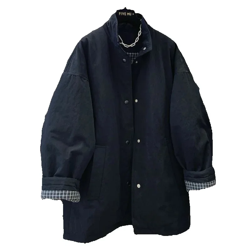 

Autumn Winter mid-long Cotton Jacket Women 2025New Fashion Loose Casual Stand-Up Collar Cotton Coat Pure Colour Outerwear Female